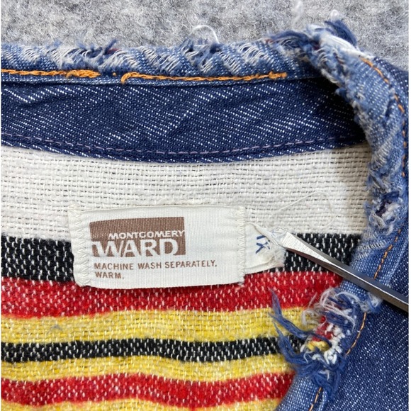 Vintage Montgomery Ward Denim Vest Blanket Lined Authentic Distressed Mens XL - Picture 2 of 10